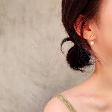 Gold-Tone Pavé Crystal Bar Pearl Drop Stud Earrings
