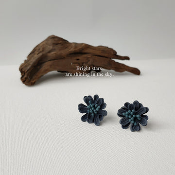 Dusty Blue Flocked Dimensional Flower Stud Earrings