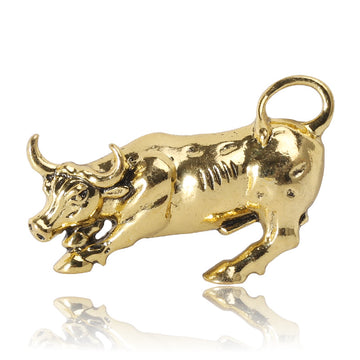 Sculpted Charging Bull Brooch in Polished Gold or Silver Tone