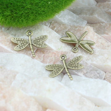 Dragonfly Metal Charms with Pierced Wings in Bronze and Silver Tones
