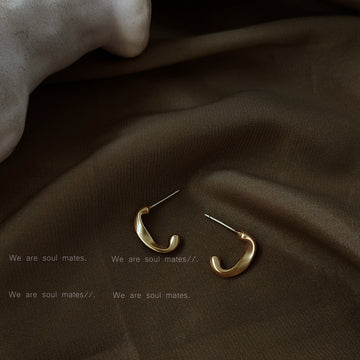 Matte Gold-Tone Open C-Shape Mini Hoop Stud Earrings Pair