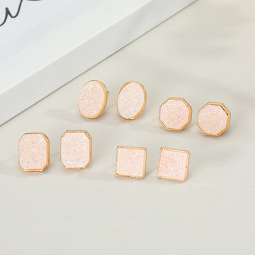 Gold Tone White Iridescent Druzy Stud Earrings in Four Shapes