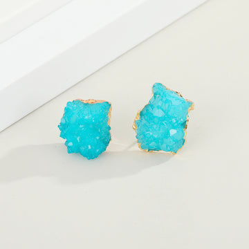 Gold Tone Irregular Druzy Stud Earrings in Black and Blue Options