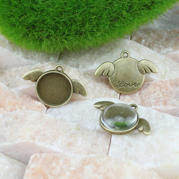 Angel Wing Round Pendant Tray Jewelry Making Component
