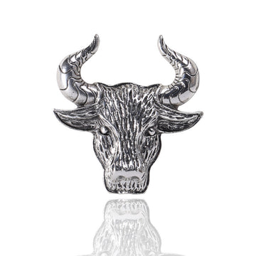 Sculpted Bull Head Brooch in Antique Gold and Silver Tones