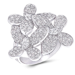 Silver Gold Rose Gold Pavé CZ Flower Cocktail Ring