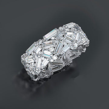 Silver Tone Baguette Crystal Wide Band Ring Fashion Jewelry