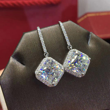 Square Crystal Leverback Drop Earrings in Silver Tone