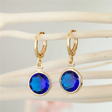 Gold Tone Round Faceted Crystal Huggie Drop Earrings in Four Colors
