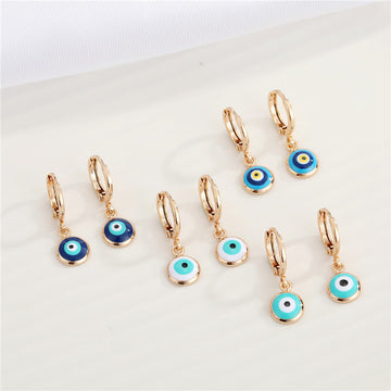 Gold Tone Enamel Evil Eye Huggie Drop Earrings in Four Designs