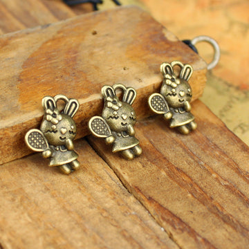 Tennis Racket Rabbit Alloy Charm in 3 Metal Finishes