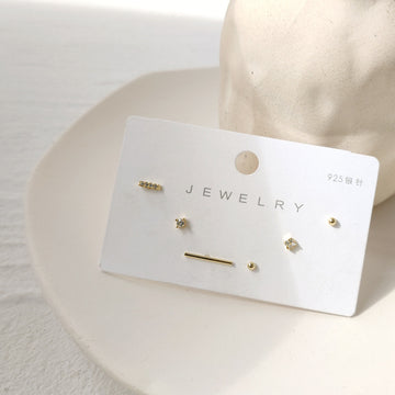 Gold Tone Mini Geometric Stud Earring Six Piece Set