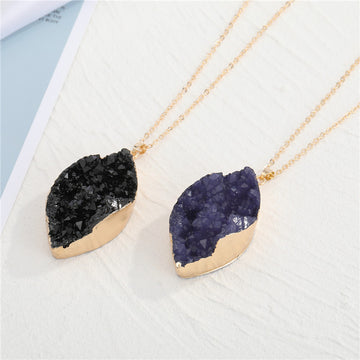 Gold Tone Large Marquise Druzy Pendant Necklaces in Blue or Black