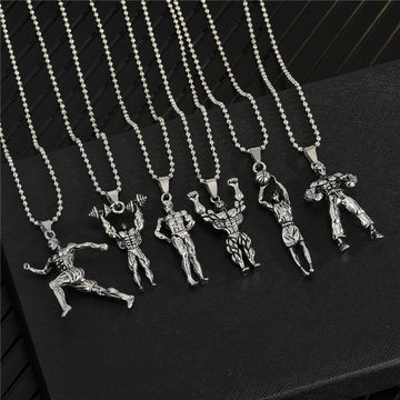 Silver Tone Fitness Athlete Pendant Necklaces in Six Designs