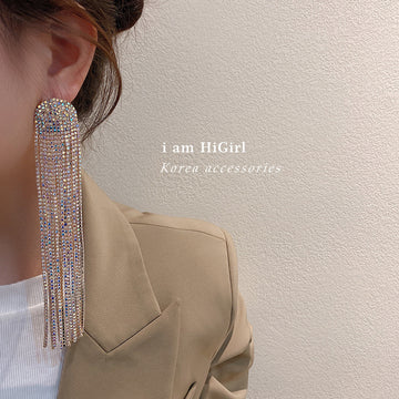 Crystal Curtain Tassel Earrings with Sparkling Stone Details