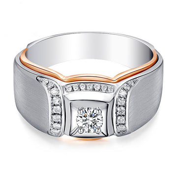 Two Tone Wide Square Center Stone Statement Ring With Polished Clear Stone Detail
