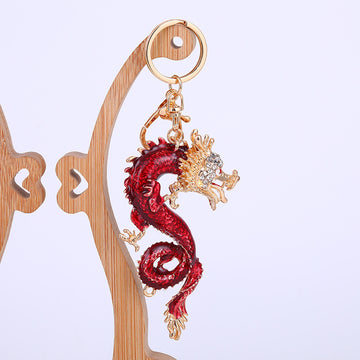 Chinese Dragon Metal Keychain Rhinestone Head 2 Colors
