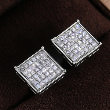 Square Pavé Crystal Cluster Stud Earrings in Silver Tone