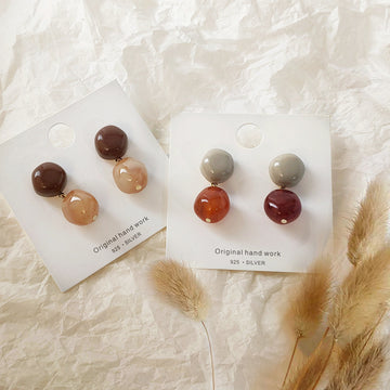 Two Tone Acetate Resin Double Ball Drop Stud Earrings