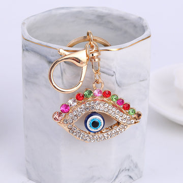 Rhinestone Evil Eye Keychain Gold Clasp Four Color Styles