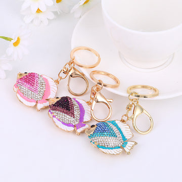 Rhinestone Tropical Fish Keychain Gold Clasp Three Colors