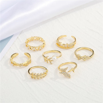 Gold Tone Open Adjustable Crystal Accent Rings in Seven Designs