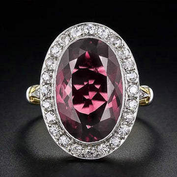 Oversized Oval Solitaire Halo Ring In Red Or Purple Gold Tone