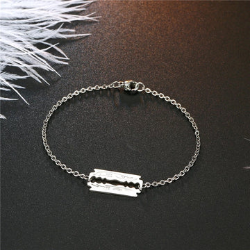 Silver Tone Razor Blade Chain Bracelet with Open Cutout Detail