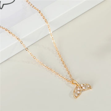 Gold Tone Crystal Whale Tail Pendant Necklace with Fine Chain
