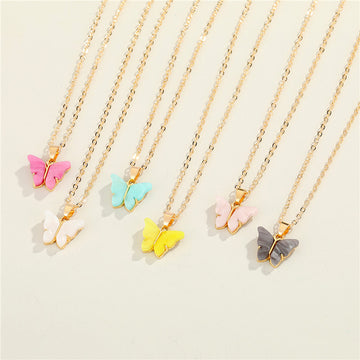 Gold Tone Colored Butterfly Pendant Necklaces in Six Colors