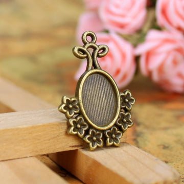 Vase Floral Oval Pendant Tray Jewelry Making Component