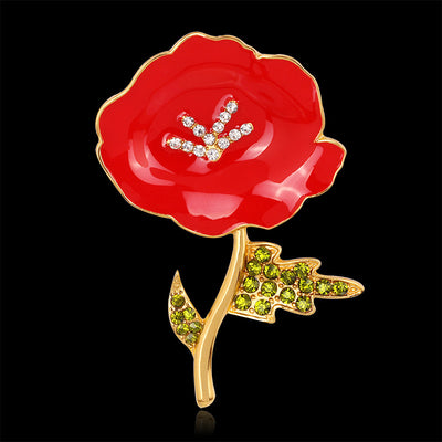 Front product view of the flower brooch pin in black and red