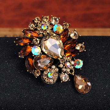 Red Black Flower Crystal Metal Brooch Pin 1 Pictured Designs