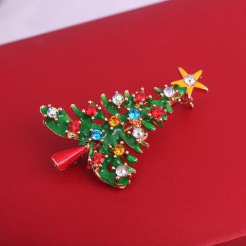 Colorful Crystal Look Christmas Tree Novelty Brooch