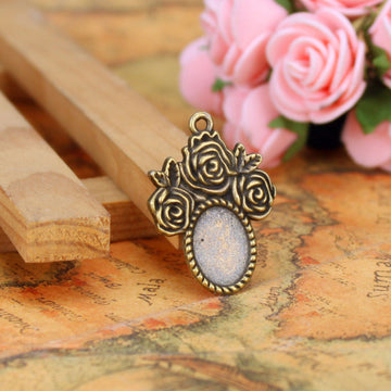 Rose Crown Oval Pendant Tray Jewelry Making Component
