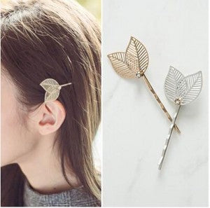 Primary supplied view of silver double-leaf hair pin