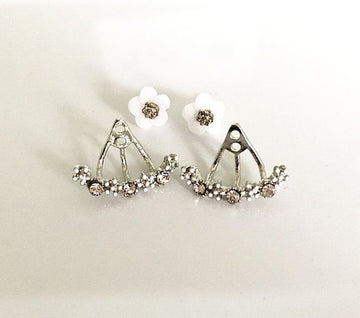 Silver and Rose Gold White Daisy Earring Jacket Studs