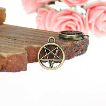 Vintage Pentagram Circle Charm Metal Jewelry Component, 6 Finish Options