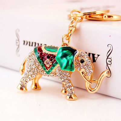 Gold-Tone Rhinestone Elephant Keychain With Lobster Clasp