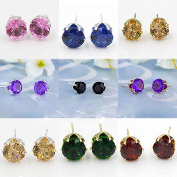Eighteen Color Round Faceted Solitaire Stud Earrings