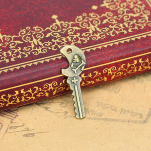 Vintage Crescent Skull Key Charm Metal Jewelry Component, 3 Finish Options