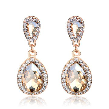 Champagne Gold Tone Silver Tone Champagne Teardrop Halo Metal Dangle Earrings