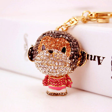 Rhinestone Monkey Keychain, Pink, Blue, Gold, Red or Random Color