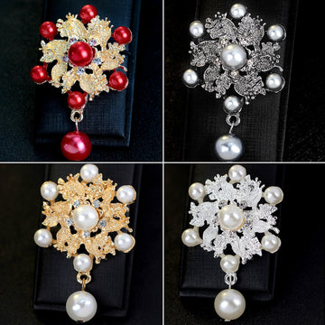 Black Silver Tone Flower Pearl Look Two Designs Metal Brooch Pin 2 Pictured Designs 2