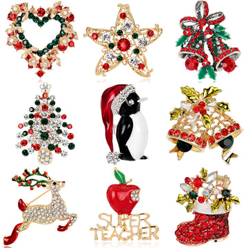 Red Gold Tone Christmas Tree Twenty Designs Metal Brooch Pin