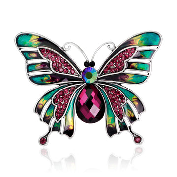 Black Silver Tone Butterfly Enamel Metal Brooch Pin