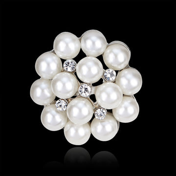 Black Silver Tone Flower Pearl Look Two Designs Metal Brooch Pin