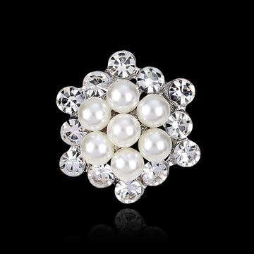 Black Silver Tone Flower Pearl Look Metal Brooch Pin