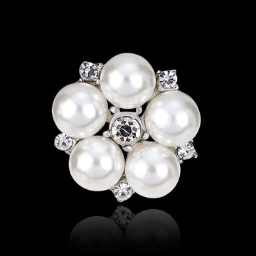 Black and Silver-Tone Floral Brooch with Pearl-Look Beads
