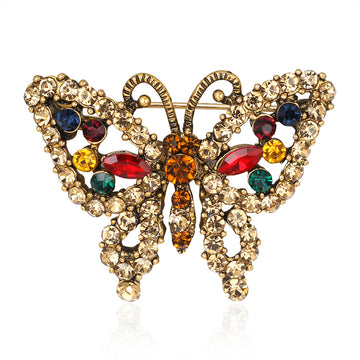 Red Gold Tone Butterfly Crystal Metal Brooch Pin for Jackets and Lapels